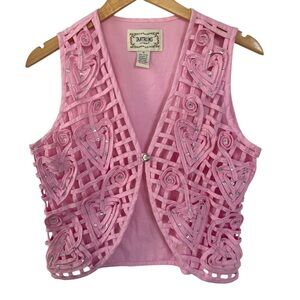 Vintage Tantrums Pink Hearts Cotton Vest Medium Festival Valentines Kidcore 90s